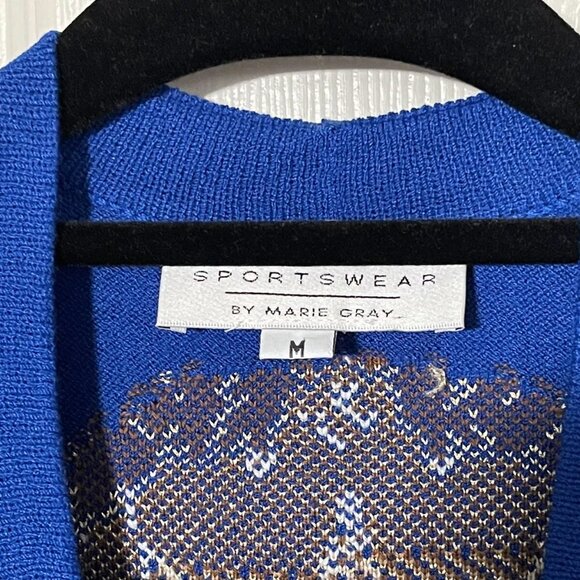 St. John Santana Knit Royal Blue Gold Embroidered Sweater Blazer Cardigan Sz M - Picture 5 of 7